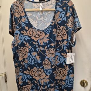 LuLaRoe Blue and Tan Floral Blouse